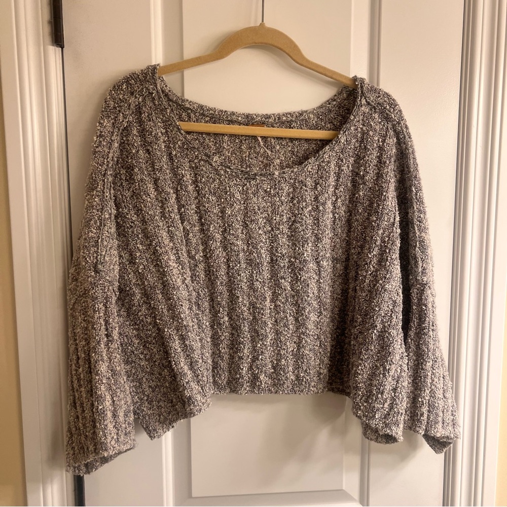 Free People white blue grey mix Top small half sleeve or short sleeve cotton